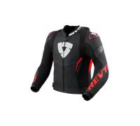 Giacca in pelle da moto Revit Argon 3 PRO nero-rosso fluo 46
