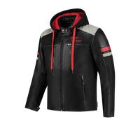 Rusty Stitches Giacca moto in pelle Jari Hooded V2 con cappuccio Nero/Grigio Chiaro/Rosso 3XL Uomo