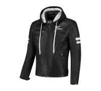Rusty Stitches Super Jari Hooded V2 Giacca di pelle da moto, nero-bianco, taglia 5XL