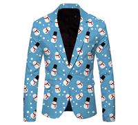 Giacca Natale Uomo Giacca Moda Un Pulsante Tempo Libero Stampato Christmas Pochette Bottoni Manica Lunga Smoking Serie Natale Giacca Outdoor Stile Casual per Città Tempo Libero, blu, XXXL