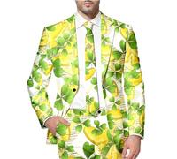 Giacca Natale Uomo Giacca San Patrizio Stampato Completo Trifoglio A Quattro Foglie Stile Festivo Vestito Celebrazione Giacca Cerimonia Look Felice ed Elegante, giallo, S