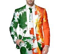 Giacca Natale Uomo Giacca San Patrizio Stampato Completo Trifoglio A Quattro Foglie Stile Festivo Vestito Celebrazione Giacca Cerimonia Look Felice ed Elegante, arancione, XL