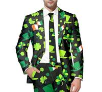 Giacca Natale Uomo Giacca San Patrizio Stampato Completo Trifoglio A Quattro Foglie Stile Festivo Vestito Celebrazione Giacca Cerimonia Look Felice ed Elegante, Le Noir, S