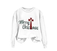 Giacca natalizia da donna, in pile, con stampa Merry Christmas, a maniche lunghe, morbida, con stampa, felpa invernale in peluche, per regali di Natale, bianco, S