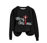 Giacca natalizia da donna, in pile, con stampa Merry Christmas, a maniche lunghe, morbida, con stampa, felpa invernale in peluche, per regali di Natale, Nero , S