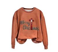 Giacca natalizia da donna, in pile, con stampa Merry Christmas, a maniche lunghe, morbida, con stampa, felpa invernale in peluche, per regali di Natale, Arancione, L