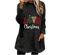 Giacca natalizia da donna, in pile soffice, da donna, JGA, per damigelle d'onore, autunno inverno, termica, senza cappuccio, per regali di Natale, Nero , XL