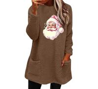 Giacca natalizia da donna, soffice, cappotto da donna JGA, per damigelle d'onore, autunno inverno, termica, senza cappuccio, in peluche, per regali di Natale, cachi, XL
