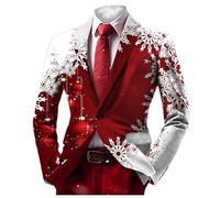 Giacca Natalizia da Uomo Blazer-Abito Natalizio da Uomo Boho per Uomo, Due Bottoni, Stile Etnico retrò, Giacca Casual da Lavoro Aperta sul Davanti (Red, XXXL)