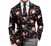 Giacca natalizia da uomo, casual, slim fit, casual, da uomo, con risvolto, multicolore, con un bottone, vestibilità normale, cappotti sportivi, giacche per ballo, feste, cene, alla moda, 17-nero, M