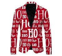 Giacca natalizia da uomo, sportiva, per il tempo libero, vestibilità normale, da uomo, con un bottone, per affari, smoking, con stampa natalizia, stile retrò, colore rosso, con colletto a risvolto, O