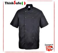 Portwest C733 Giacca da Chef Moderna e Leggera a Maniche Corte Cumbria Nera, XL