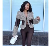 Giacca oversize da donna con colletto ampio, in stile bohémien nomade, con vita stretta e frange, abbigliamento da esterno in toni naturali, adatta per l'autunno/inverno L,M,S,XSMorbido