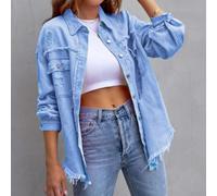 Giacca oversize da donna con orlo strappato a maniche lunghe giacca | Orlo strappato invecchiato, vestibilità ampia oversize, colletto rovesciato, maniche lunghe, design a tinta unita