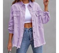 Giacca oversize da donna con orlo strappato, a maniche lunghe, giacca | Orlo strappato invecchiato, vestibilità ampia oversize, colletto rovesciato, maniche lunghe, design a tinta unita