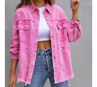Giacca oversize da donna con orlo strappato, a maniche lunghe, giacca | Orlo strappato invecchiato, vestibilità ampia oversize, colletto rovesciato, maniche lunghe, design a tinta unita