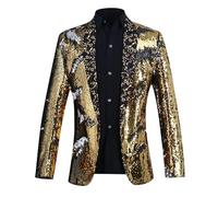 Giacca Paillettes Uomo, con Paillettes Dorate Scintillanti, alla Moda, per spettacoli teatrali e Feste (Gold, M)