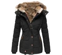 Giacca Parka invernale da donna con cappuccio, calda e ispessita, stile militare con cappuccio, Nero , M