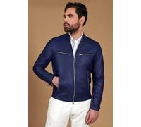 Giacca Pelle Blu Elettrico Uomo Biker Vera Pelle Made in Italy HAMILTON