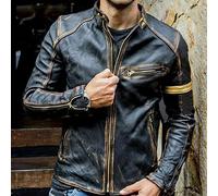 Giacca Pelle Uomo, Giubbotto Bomber Vintage Con Cerniera Da Uomo Giubbotto In Pelle Pu Nera Giubbotto Casual Da Moto Con Colletto Rialzato Giacca A Vento Con Tasca Per Sport Indoor All'Aperto,Xxl