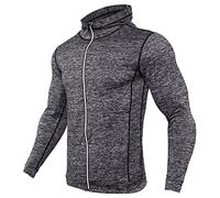 Giacca Pile Uomo - Chaqueta de secado rápido de entrenamiento físico para Hombres Chaqueta de secado rápido Informal de Manga Larga con Cremallera y Capucha de Color sólido (Grey, XL)