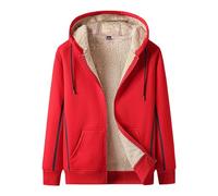 Giacca Pile Uomo Trekking, Giacca Invernale da Uomo con Cappuccio Caldo e Antivento, Tendenza Casual Quotidiana Allentata (Red, XXXXL)