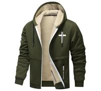 Giacca Pile Uomo Trekking, Giacca Invernale in Pile con Cappuccio e Cerniera, Calda Foderata, con Tasche, per Abbigliamento Casual all'aperto (Army Green, L)