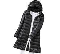 Giacca piumino da donna leggera riponibile, cappotto puffer oversize lungo con cappuccio, parka impermeabile trapuntato imbottito, capospalla invernale caldo con imbottitura in piuma, Nero , L