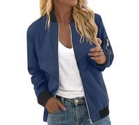 Giacca Primaverile Donna Casual Zip Up Solido Cappotto a Vento Zip-Up Giacchetto Antivento Outwear Giubbotto Bomber Elegante Ricamo Motociclista per Il Tempo Libero