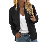 Giacca Primaverile Donna Casual Zip Up Solido Cappotto a Vento Zip-Up Giacchetto Antivento Outwear Giubbotto Bomber Elegante Ricamo Motociclista per Il Tempo Libero
