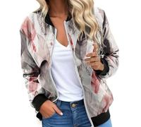 Giacca Primaverile Donna Zip Elegante da Aviatore Leggera Giacchetto Antivento Outwear Cappotto Pilota per La Primavera Ricamo Motociclista Il Tempo Libero