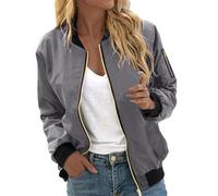 Giacca Primaverile Donna Zip Giubbottino Bomber Casual da Aviatore Giacchetto Antivento Outwear Maniche Lunghe Jacket Cappotto Ricamo Motociclista per Il Tempo Libero
