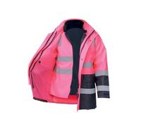 Giacca riflettente Oxford ad alta visibilità, giacca da lavoro di sicurezza a doppio spessore for uomo, abbigliamento da lavoro industriale(Roze,Large)