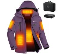 Giacca Riscaldata Donna con Cappuccio, Giubbotto Pile da Sci Riscaldato Invernale Impermeabile & Antivento con 12000mAh Batteria, 3 Livelli di Riscaldamento, 6 Zone di Riscaldamento Caldo Cappotti