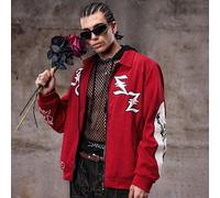Giacca rossa con zip da uomo, stampa grafica musicale Statua della Libertà, streetwear grunge emo Y2K a maniche lunghe, abbigliamento autunno inverno L,M,S,XL,XS,XXLGeometrico,Grafico,LettereVelluto a