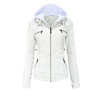 Giacca Similpelle Donna Giubbotto Giubbino Ecopelle Giacca Biker Jacket Donna Giubbotto Similpelle Faux Leather Jacket Donna Giacche Ecopelle Giacca Bikers Finta Pelle Donna con Cappuccio Bianco XL