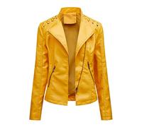 Giacca Similpelle Donna Giubbotto Giubbino Giacche Ecopelle Donna Giacca Biker Jacket Donna Giubbotto Similpelle Faux Leather Jacket Donna Giacca Bikers Finta Pelle Sintetica Donna Curvy Giallo 4XL