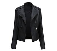 Giacca Similpelle donna Giubbotto Giubbino Giacche Ecopelle Faux Leather Jacket donna Biker Jacket Sintetica Curvy Nero XL