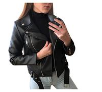 Giacca Similpelle Donna Giubbotto Similpelle Donna Corto Slim Giubbino Ecopelle Autunnali Invernale in Pelle Cappotto Moto Manica Lunga Cappottino Impermeabile Cappotti Di Pelle Donna Nero