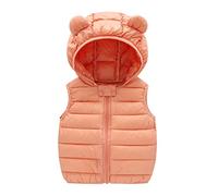 Giacca smanicata invernale con cappuccio e orecchie d'orso in stile zip per neonati e bambini piccoli Battesimo Abito (ZC-B, 3-4 anni)