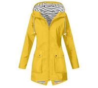 Giacca softshell da donna, impermeabile, leggera, impermeabile, con cerniera, antivento, con tasca, con coulisse, per escursionismo, capispalla, leggero, con cerniera e cappuccio, Giallo, L