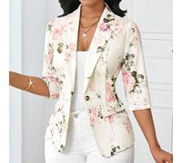 Giacca sottile da donna taglie forti, adatta per tutte le stagioni, giacca casual da ufficio, blazer con stampa floreale, blazer floreale per l'autunno/inverno 0XL,1XL,2XL,3XL,4XL,5XLTessuto in maglia