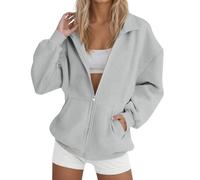 Giacca sportiva con chiusura lampo, da donna, a maniche lunghe, in cotone, senza cappuccio, da corsa, con risvolto, in tinta unita, morbida, da allenamento, alla moda, comoda, per il tempo libero