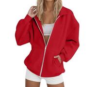 Giacca sportiva con chiusura lampo, da donna, a maniche lunghe, in cotone, senza cappuccio, da corsa, con risvolto, in tinta unita, morbida, da allenamento, alla moda, comoda, per il tempo libero