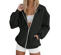 Giacca sportiva con chiusura lampo, da donna, a maniche lunghe, in cotone, senza cappuccio, da corsa, con risvolto, in tinta unita, morbida, da allenamento, alla moda, comoda, per il tempo libero