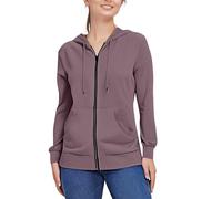 Giacca sportiva con chiusura lampo, da donna, a maniche lunghe, leggera, traspirante, con cerniera, con cappuccio, con cappuccio, tinta unita, da corsa, leggera, Vino, m