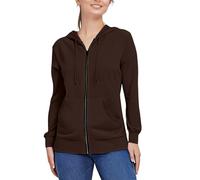 Giacca sportiva con chiusura lampo, da donna, a maniche lunghe, leggera, traspirante, con cerniera, con cappuccio, con cappuccio, tinta unita, da corsa, leggera, caffè, m