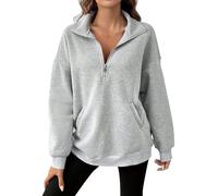 Giacca sportiva con chiusura lampo, da donna, a maniche lunghe, sportiva, con cappuccio, a maniche lunghe, oversize, con cappuccio, tinta unita, felpa basic, comoda maglione elegante, Light Ashy, m