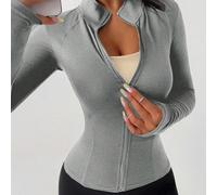 Giacca sportiva/da corsa/da yoga aderente con chiusura lampo e collo alto di colore unito, stile minimalista per donna L,M,S,XLColore unicoTessuto in maglia