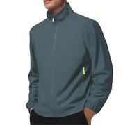 Giacca sportiva da uomo, leggera, a vento, per l'autunno, con chiusura a strappo, colletto alto, giacca softshell da corsa, per il tempo libero, con tasche, caffè, XL